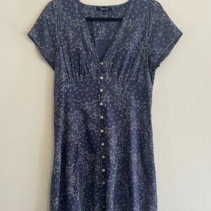 Madewell Paisley Blue V Neck Button Mini Dress Size Small